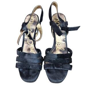 Sam Edelman Women's Taryn Sandal SZ 7.5 Block Heel Strappy Platform Black Suede